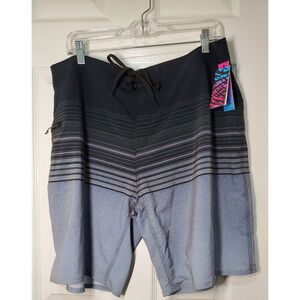 Burnside Men’s Board Shorts Gray Black Stripe Quick Dry Stretch Size 36 NWT